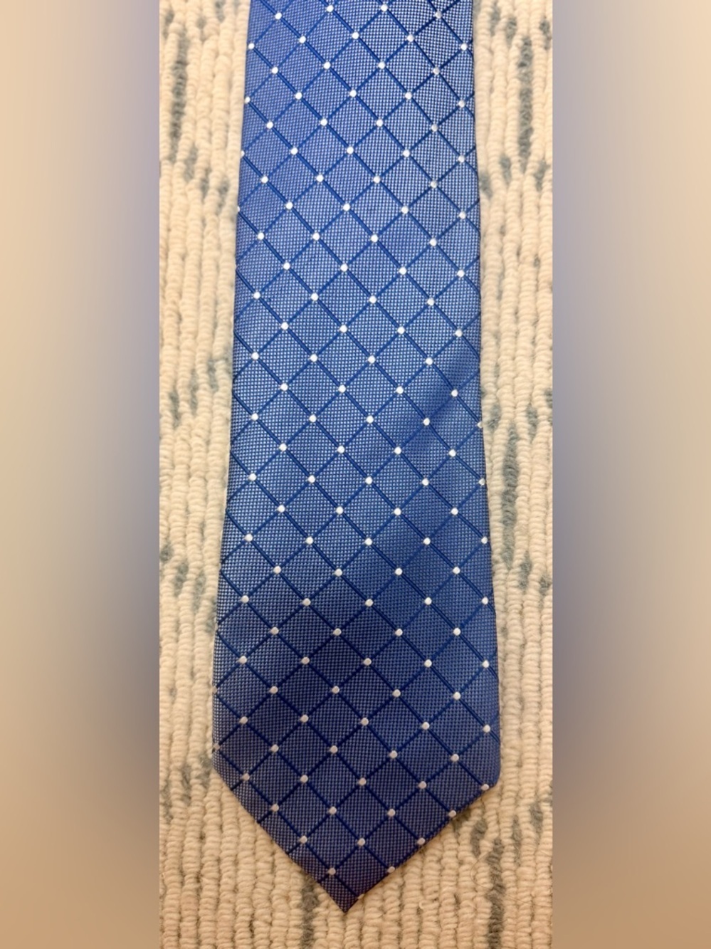 HENRY JACOBSON 100% Silk Handmade Blue Diamond Geometric Pattern Men’s Necktie - Picture 12 of 12